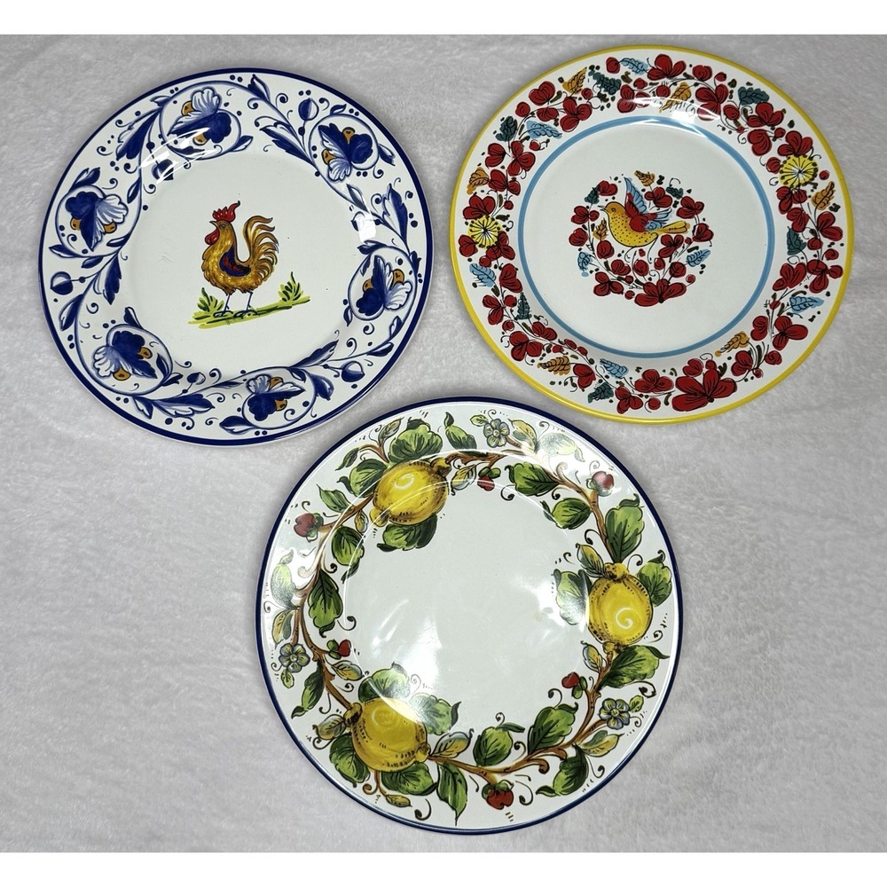 3 Sur la Table 8.85" Plates Mixed Lot New Lemons Rooster Song Bird Italy